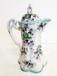 Lovely Antique 1920s  Porcelain Hand Painted Nippon Moriage Chocolate Pot