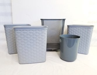 Set Of Five Plastic And Metal Home & Office Garbage Bins