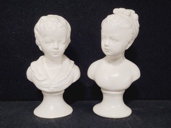 Pair Of Vintage Napcoware Japan White Boy & Girl Bust Figurines