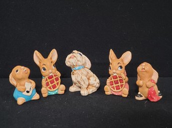 Vintage Pendlefin Hand Painted Stonecraft Rabbits & Dog Figurines