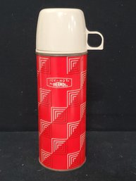 Vintage Icy Hot By Thermos King Seeley Red Geometric Patterned Insulated Bottle Thermos