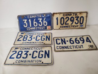 Five Vintage Connecticut License Plates