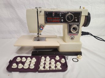 Vintage Dressmaker Model S9000 Deluxe Zig Zag Electric Sewing Machine With Foot Pedal, CAMS, Instructions