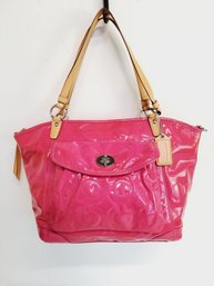 COACH  'Hampton Rose' Pink Patent Leather Embossed Carryall Tote Bag