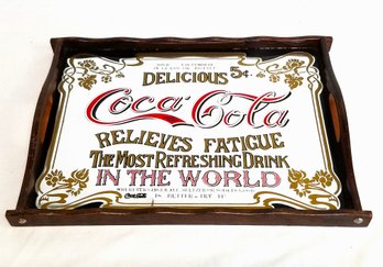 Vintage 1970's Coca-Cola Original Wood Mirror Tray