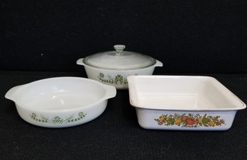 Vintage Corningware Casserole &  Bakeware Pieces: Green Daisy & Spice Of Life