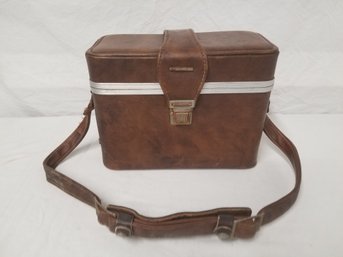 Vintage 1970's Brown Faux Leather Camera Bag With Shoulder Strap