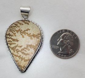 Huge Silver Plated Psilomelane Dendrite Fossil Pendant ~ 1 3/4' X 1 1/4'