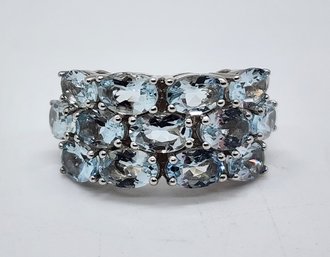 Oval Blue Aquamarine, Rhodium Over Sterling Ring