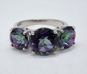 Multi-Color Quartz 3 Stone Ring, Rhodium Over Sterling