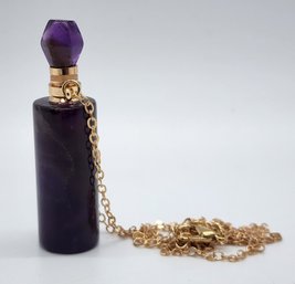 Amethyst Perfume Bottle Pendant Necklace In Plated Yellow Gold Stainless Steel