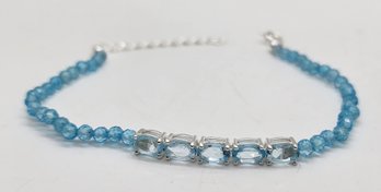 Sky Blue Topaz Beaded Bracelet In Sterling