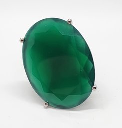 Green Onyx Ring In Platinum Over Sterling