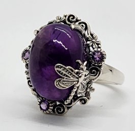 Amethyst Dragonfly Ring In Sterling Silver