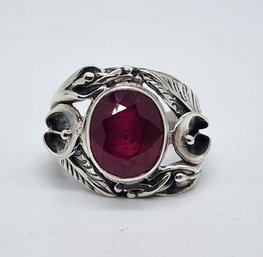 Bali, Ruby (FF) Floral Ring In Sterling