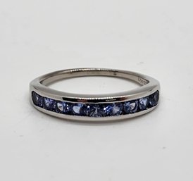 Premium Ceylon Blue Sapphire Band Ring In Platinum Over Sterling