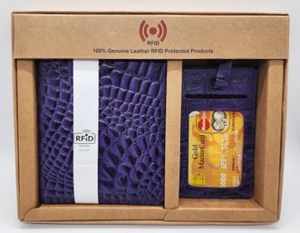 Purple RFID Leather Crocodile Embossed Passport Travel Organizer With Luggage Tag