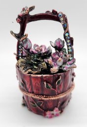 Pink & Aurora Borealis Austrian Crystal, Enameled Rose Trinket Box