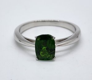 Chrome Diopside, White Zircon Ring In Rhodium Over Sterling