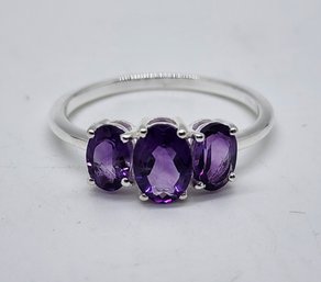 African Amethyst 3 Stone Ring In Sterling Silver