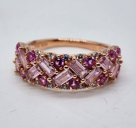 Pink Sapphire, White CZ, 18k Rose Gold Over Sterling Ring