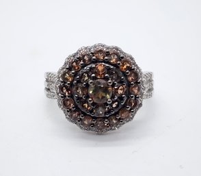 Andalusite, White Zircon Cluster Ring In Platinum Over Sterling