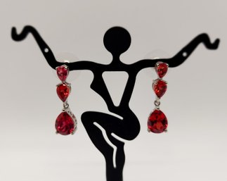 Padparadscha Sapphire Drop Earrings In Platinum Over Sterling