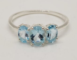 Sky Blue Topaz 3 Stone Ring In Sterling