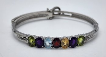 Multi-Gemstone Bangle Bracelet In Stainless Steel