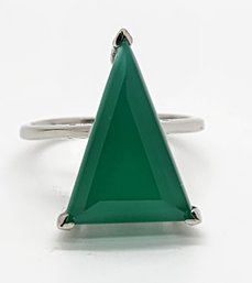 Green Onyx Ring In Platinum Over Sterling