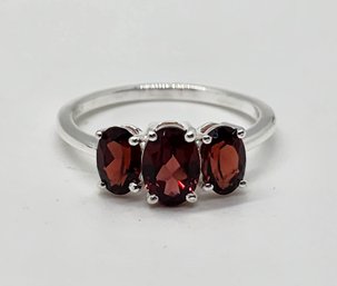 Red Garnet 3 Stone Ring In Sterling Silver