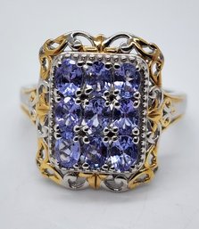 Tanzanite Ring In Yellow Gold & Platinum Over Sterling