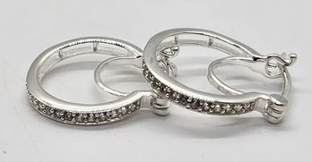 White Zircon Hoop Earrings In Sterling