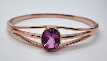 Radiant Orchid Quartz Bangle Bracelet In Plated Rose Gold Stainless Steel