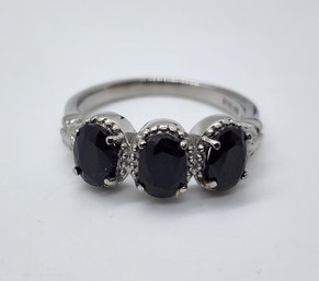 Midnight Sapphire 3 Stone Ring In Stainless Steel