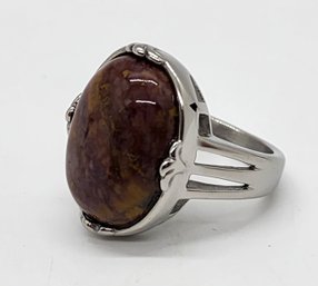 Clear Princess Crystal Ocean Jasper Ring In Stainless