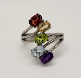 Multi-Gemstone 5 Stone Ring In Stainless