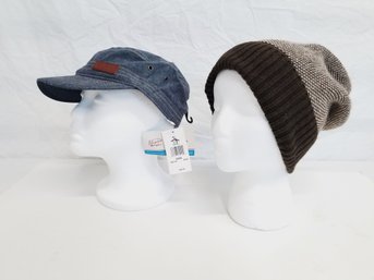 Penguin Denim Adjustable Hat & Ben Sherman Rib Knitted Winter Cap - New Old Stock