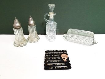 Vintage Mixed Assortment Of Glass Tabletop Accessories