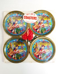 Vintage Set Of Collectible Souvenir Aluminum Hawaiian Coasters  - Factory Sealed