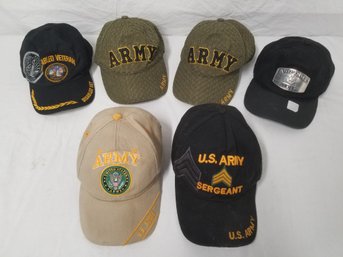 Six Army Themed Adjustable Baseball Cap Hats