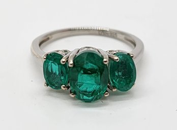 Emeraldine Quartz 3 Stone Ring In Platinum Over Sterling