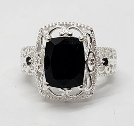 Australian Black Tourmaline, Black Spinel Ring In Sterling