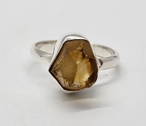 Rough Cut Brazilian Citrine Ring In Sterling