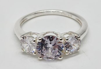 Faux Diamond 3 Stone Ring In Sterling