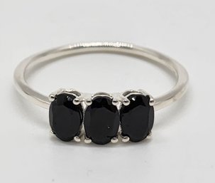 Black Spinel 3 Stone Ring In Sterling