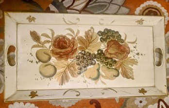 Vintage Cream Tole Tray With Orange Flowers