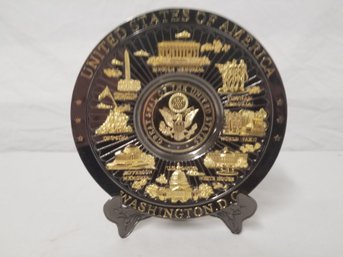 Washington DC Gold Monument Collectors Plate With Stand