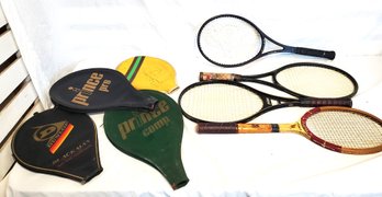 Vintage Tennis Raquets With Covers - Wood Spalding, Prince & Dunlop