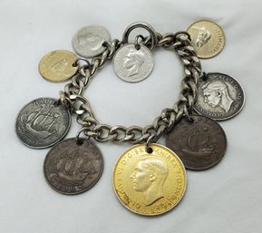 Heavy Vintage Silver Tone Coin Bracelet